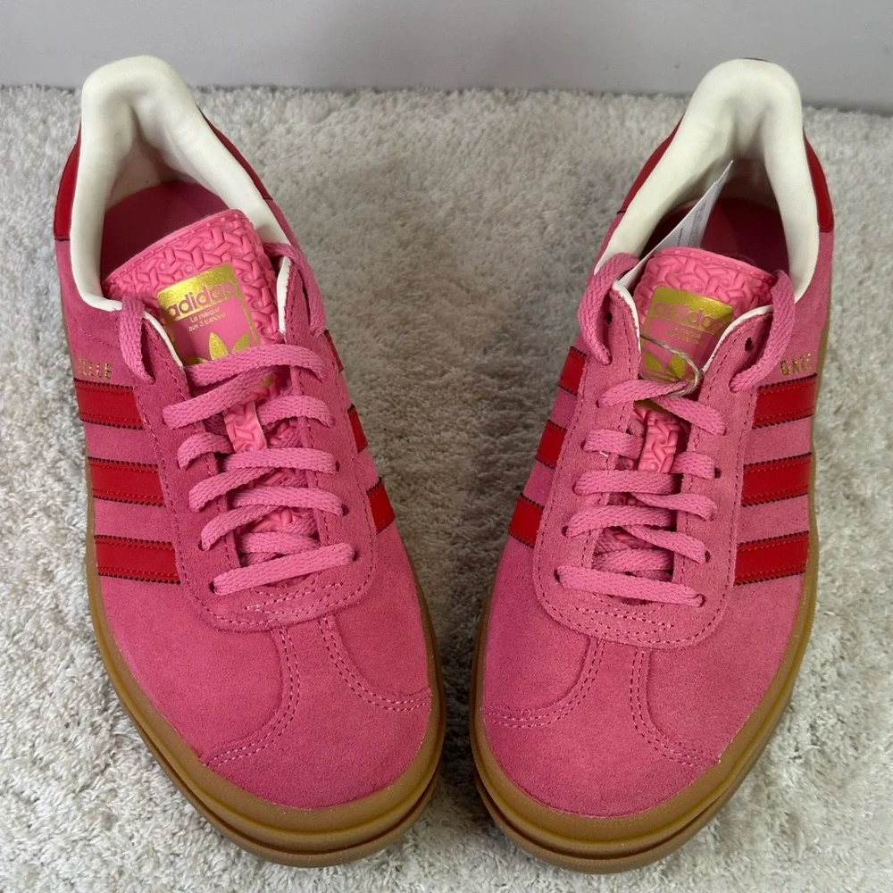 adidas Gazelle Platform Pink and Red Suede Athletic Shoes - Picture 8 of 9